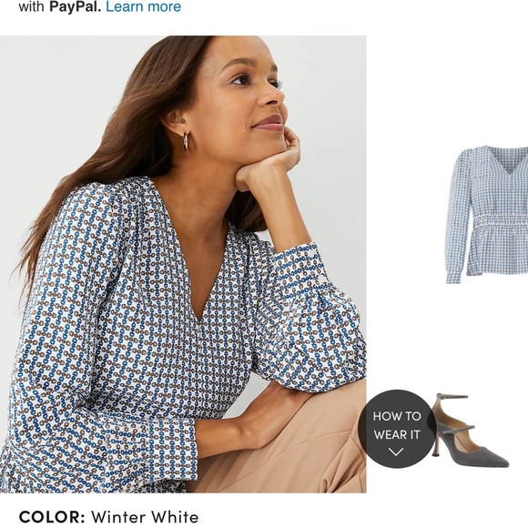 Ann Taylor peplum blouse- chain print taupe and slate blue size xl. - Picture 9 of 13